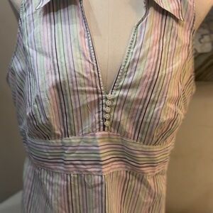 LOFT Pastel Pink Green Purple Stripes Sleeveless V-Neck Blouse XL